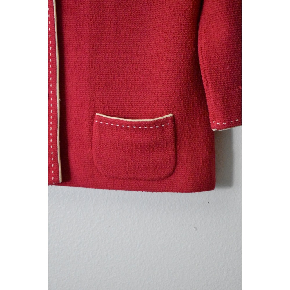 Vintage 50 Butte Knit Red 100% Wool Cardigan Sweater Pick Stitch Contrast Trim M - Picture 3 of 6
